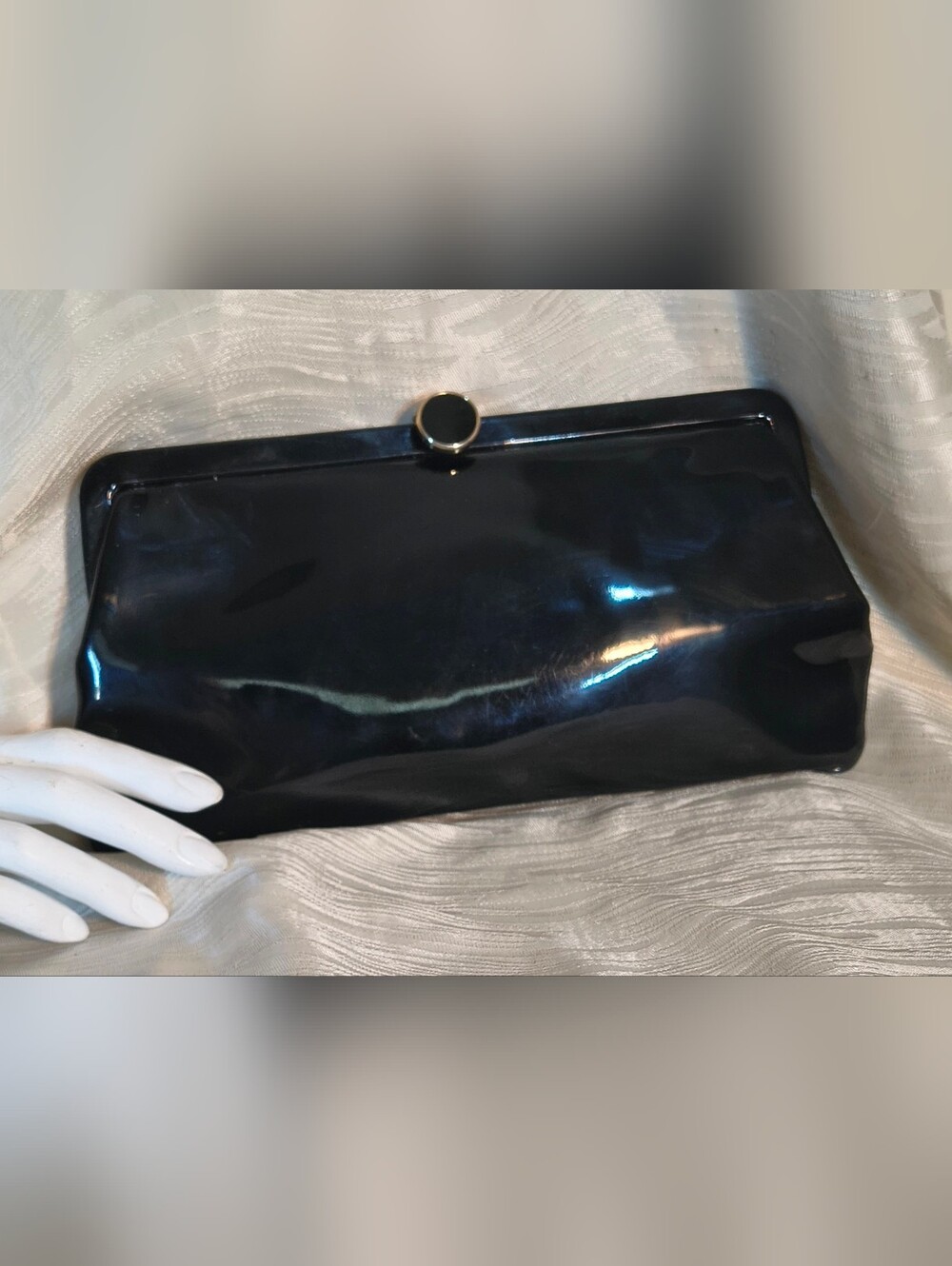 Black Patent Clutch Bag with Gold Accent, MCM, Bobbie Jerome Superb
